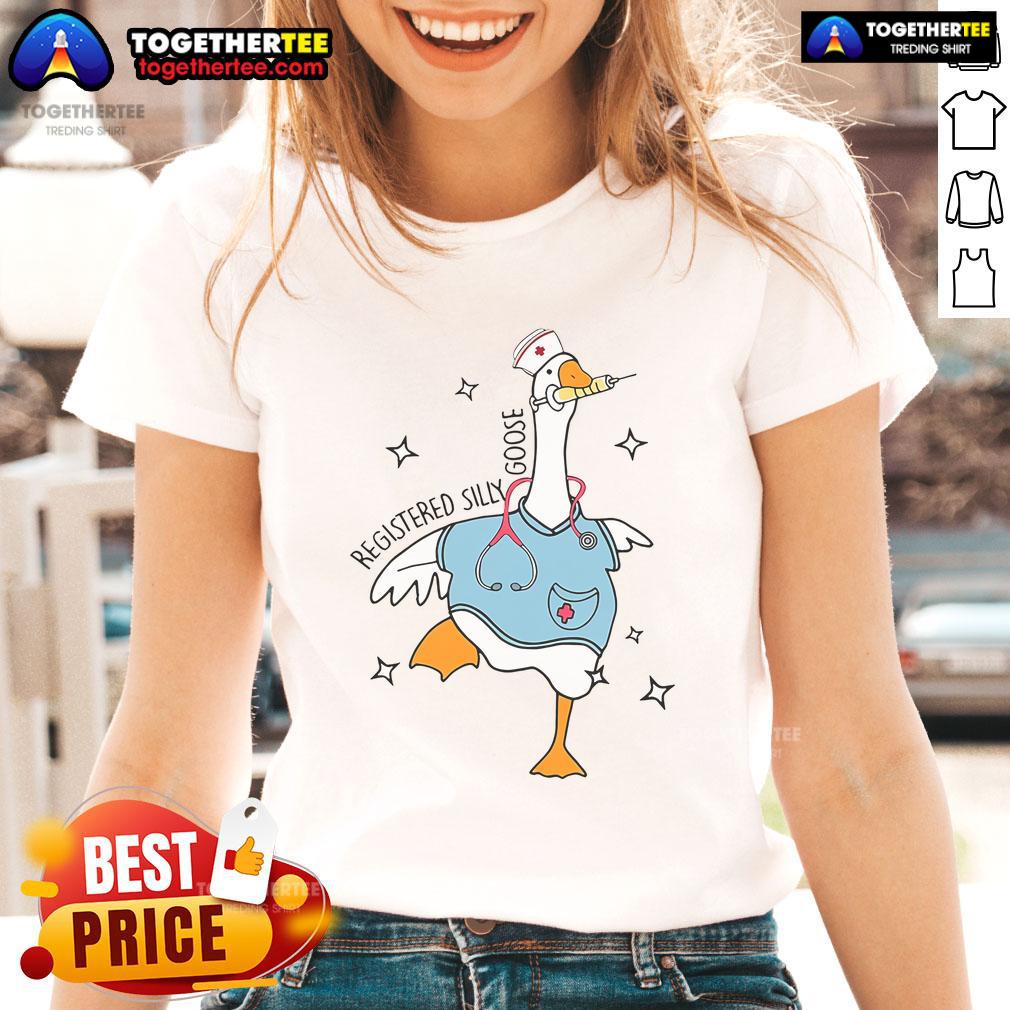 Alt Text: Funny nurse goose meme on a cute registered silly goose tee, perfect for hospital humor lovers.