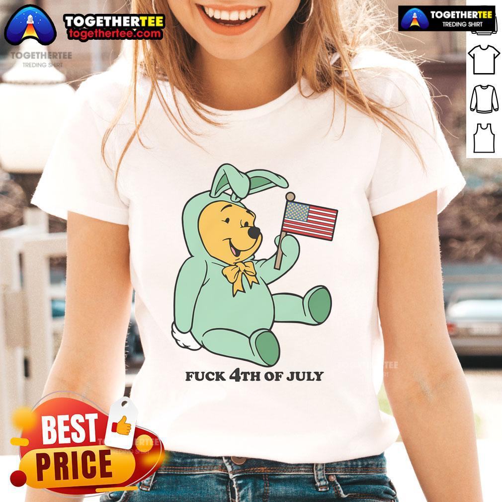Cute Winnie the Pooh 4th of July tee featuring American flag design for ladies, perfect for celebrating Independence Day.