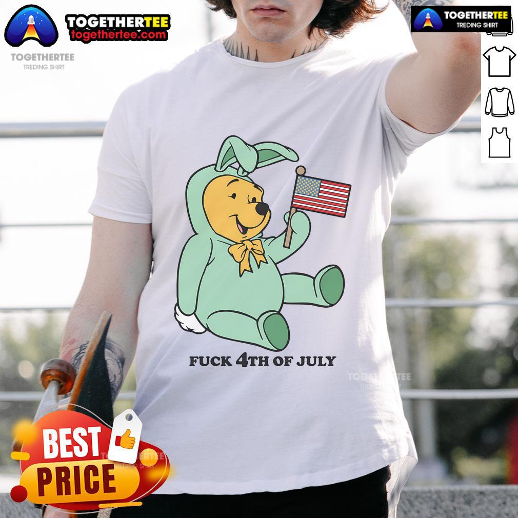 Adorable Cute Winnie The Pooh 4th of July T-Shirt featuring American flag design, perfect for celebrating Independence Day.