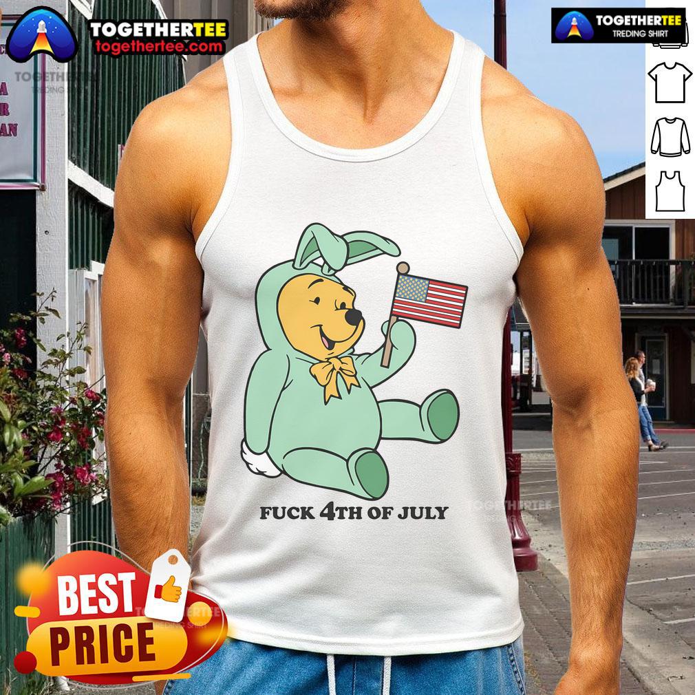 Cute Winnie the Pooh tank top featuring the American flag for 4th of July celebrations.