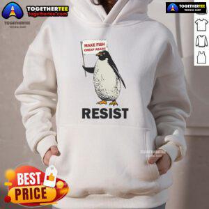 Funny penguin in a hoodie protesting against tariffs, showcasing a humorous take on penguins resisting change.