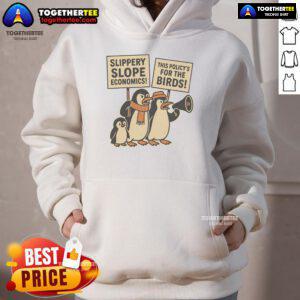 Funny penguins against tariffs on Heard Island featured on a cozy hoodie, perfect for ocean conservation enthusiasts.