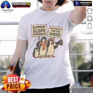 Funny penguins against tariffs on Heard Island featured on a quirky resist T-shirt design.