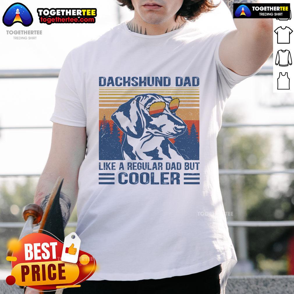 Alt Text: Funny vintage Dachshund Dad t-shirt design, showcasing a cool dad vibe with a playful dachshund graphic.