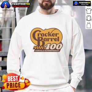 Good Cracker Barrel sweatshirt featuring Nashville Superspeedway design, perfect for race fans and casual wear.