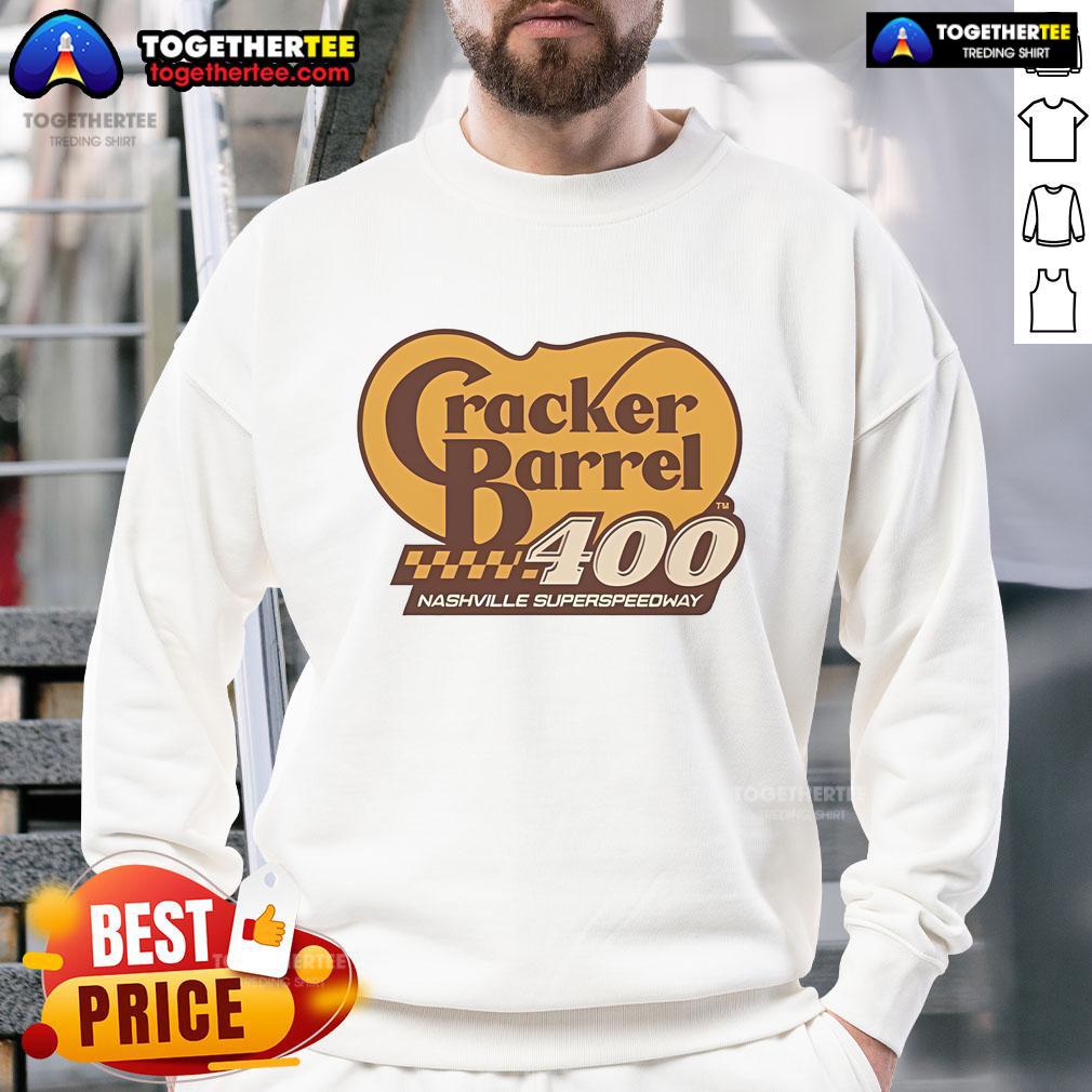 Good Cracker Barrel sweatshirt featuring Nashville Superspeedway design, perfect for race fans and casual wear.