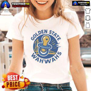 Good Golden State Wahwahs logo on a stylish ladies tee, perfect for fans and casual wear.