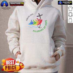 Good Jubilee 2025 Pilgrims of Hope hoodie featuring inspirational design for faith journey and spiritual growth.