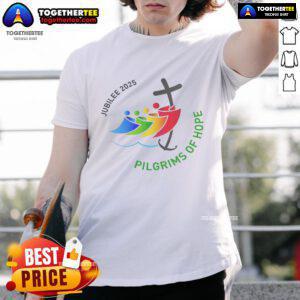 Good Jubilee 2025 Pilgrims of Hope t-shirt design for faith journey, featuring vibrant colors and inspirational themes.