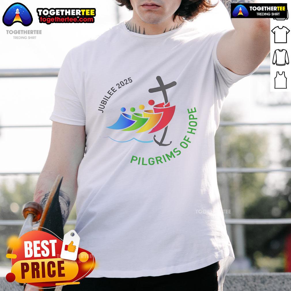 Good Jubilee 2025 Pilgrims of Hope t-shirt design for faith journey, featuring vibrant colors and inspirational themes.