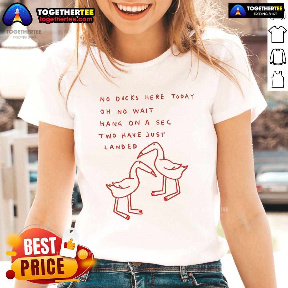 Alt Text: Good Ruby Gill X Shuturp tee featuring playful haiku 'No Ducks Here Today' with vibrant Butter Ladies design.