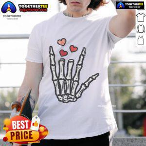 Good Valentine's Day skeleton hand love t-shirt featuring a creative design perfect for spooky romance enthusiasts.
