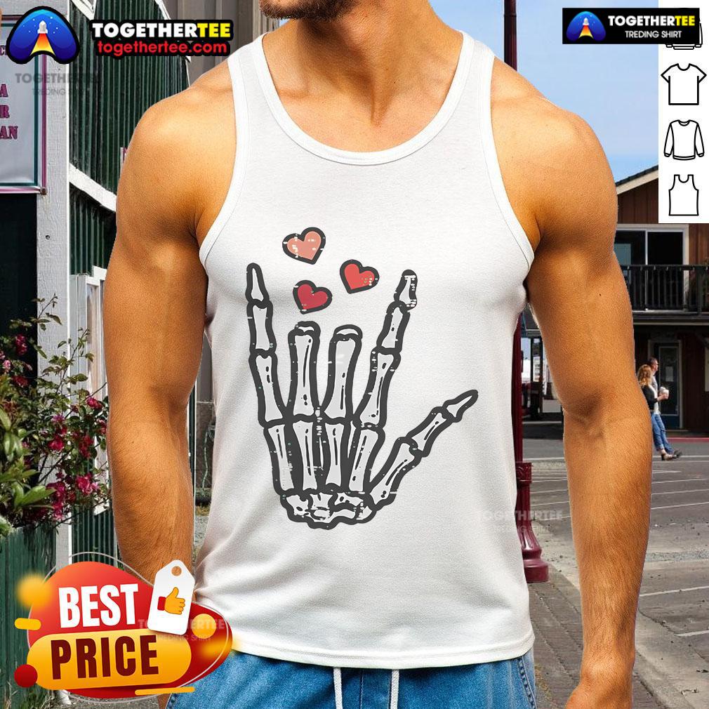 Good Valentine's Day skeleton hand love tank top featuring a playful design perfect for celebrating the holiday.