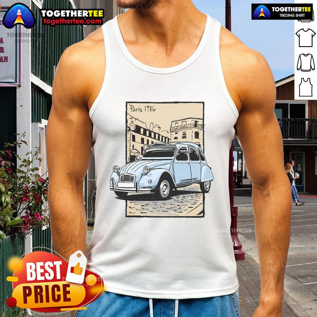Nice Carte Postale II Paris 1986 tank top featuring vibrant graphics and vintage design, perfect for fashion enthusiasts.
