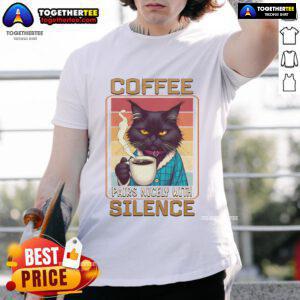 Nice Cat Coffee Pairs Nicely With Silence Retro T-Shirt featuring a cute cat graphic and vintage-style text design.