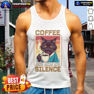 Retro tank top featuring a nice cat and coffee design, perfect for cozy moments of silence and relaxation.