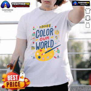 Colorful 'Nice Color Our World' summer reading T-shirt for book lovers, featuring vibrant art and a fun design.