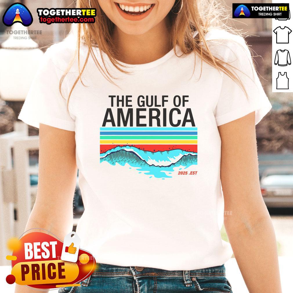Colorful ladies tee featuring the Gulf of USA design, perfect for summer style - Est. 2025.