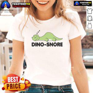 Alt Text: Cute Nice Dino Snore sleeping dinosaur ladies tee design featuring a colorful dinosaur graphic. Perfect for dino lovers!
