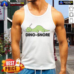Alt Text: Cute dinosaur sleeping on a tank top, featuring the phrase Nice Dino Snore perfect for dino lovers!