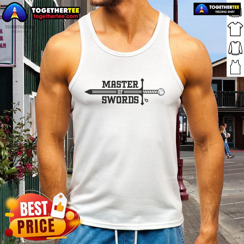 Alt Text: Stylish Nice Master of the Swords tank top featuring a bold graphic design, perfect for casual summer wear.