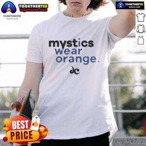 Nice Mystics wear orange t-shirt featuring a bold graphic design, perfect for fans and casual wear.