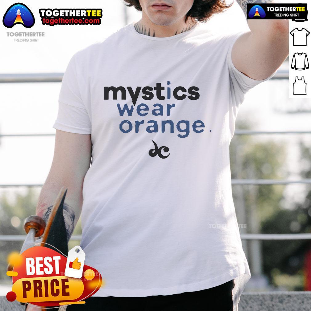 Nice Mystics wear orange t-shirt featuring a bold graphic design, perfect for fans and casual wear.