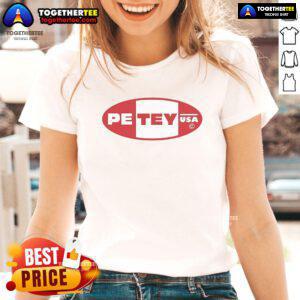 Nice Petey USA logo on a stylish ladies tee, featuring a vibrant design perfect for casual wear.