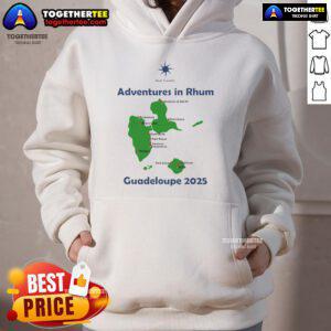Nice Rum Traveler Guadeloupe 2025 hoodie featuring vibrant design and tropical beach backdrop, perfect for island enthusiasts.