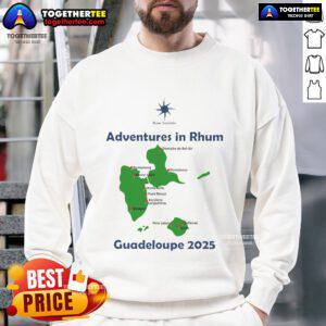 Cozy Nice Rum Traveler Guadeloupe 2025 sweatshirt featuring tropical design, perfect for rum enthusiasts and travelers.