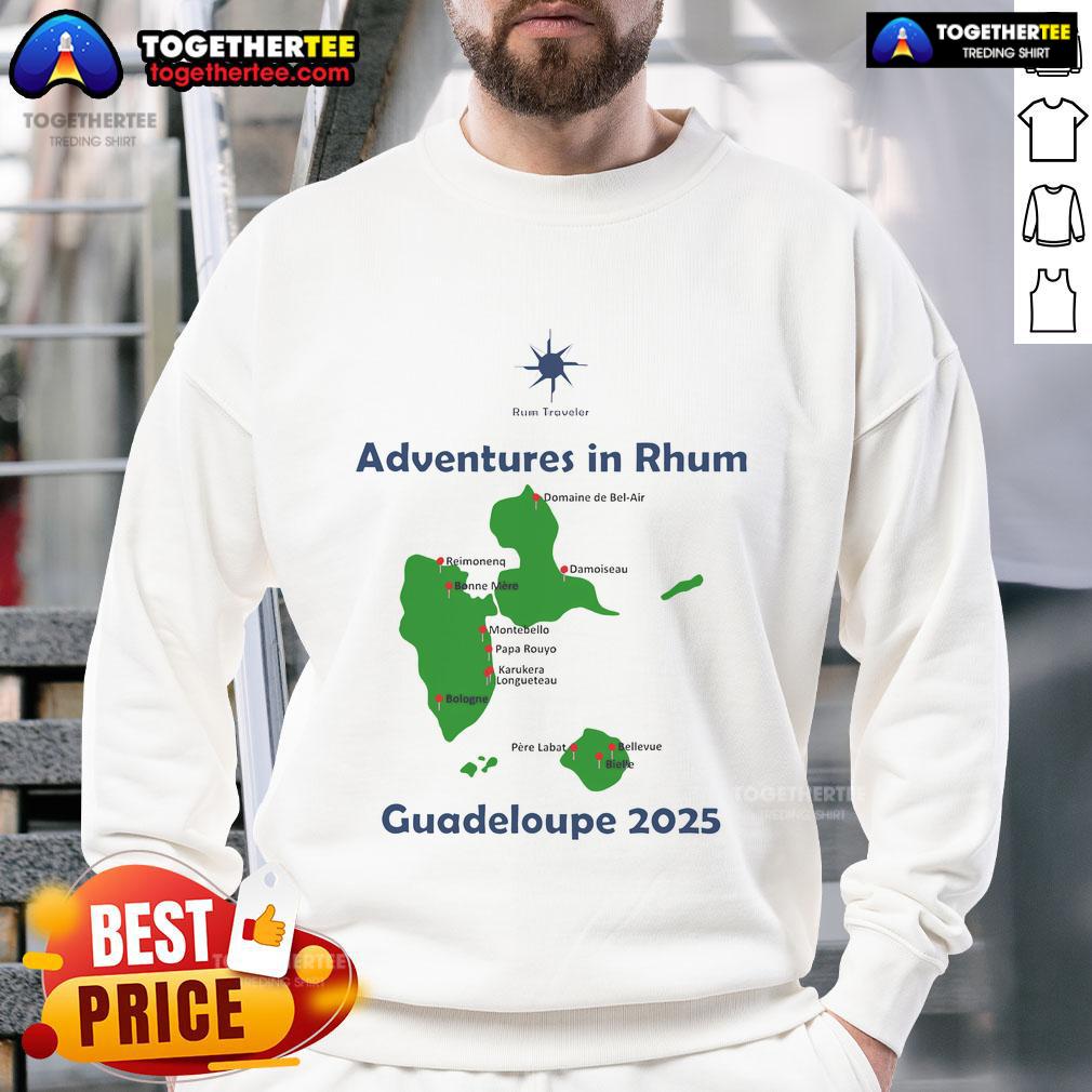Cozy Nice Rum Traveler Guadeloupe 2025 sweatshirt featuring tropical design, perfect for rum enthusiasts and travelers.