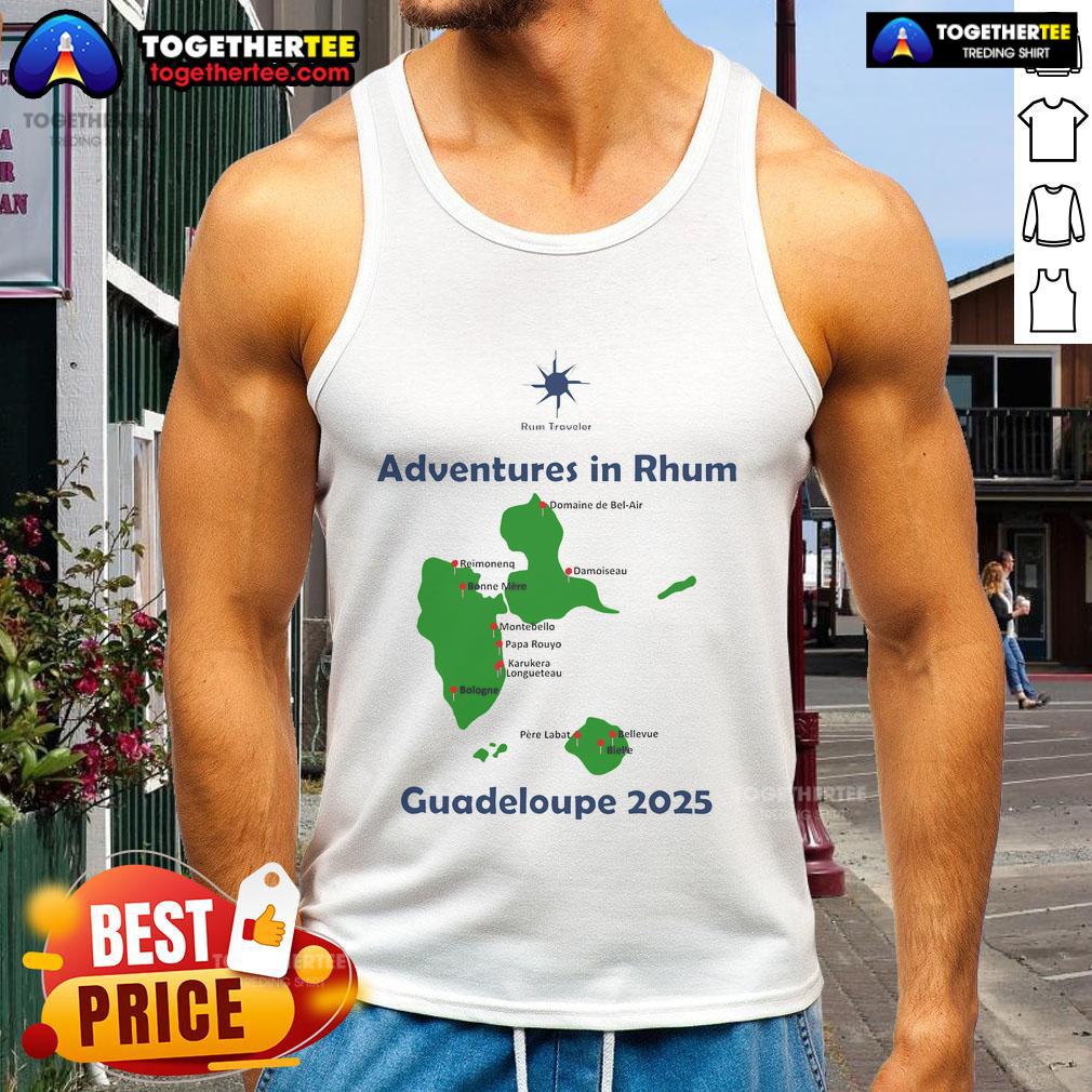 Stylish Nice Rum Traveler Guadeloupe 2025 tank top, perfect for beach outings and summer adventures in the Caribbean.