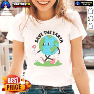 Cute Earth Day ladies tee featuring a vibrant design promoting save the Earth message for eco-conscious fashion.