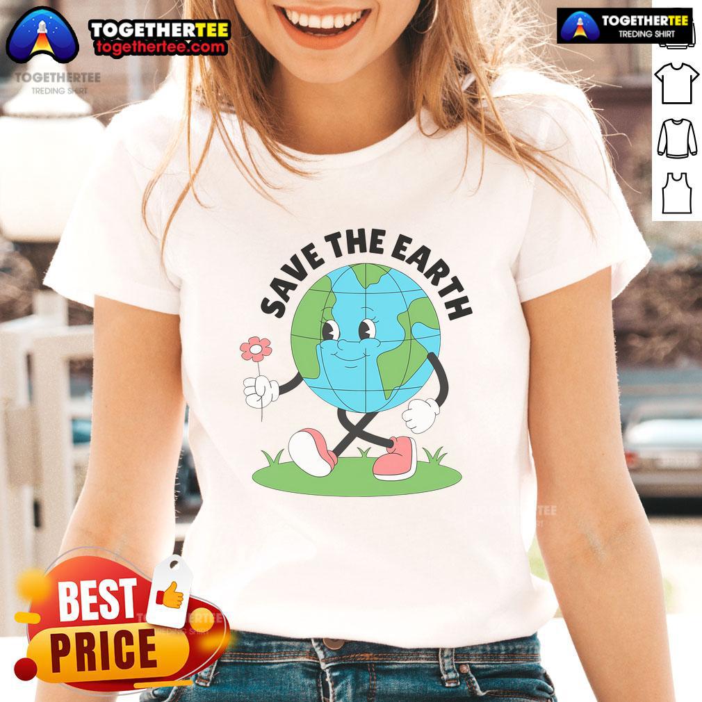 Cute Earth Day ladies tee featuring a vibrant design promoting save the Earth message for eco-conscious fashion.