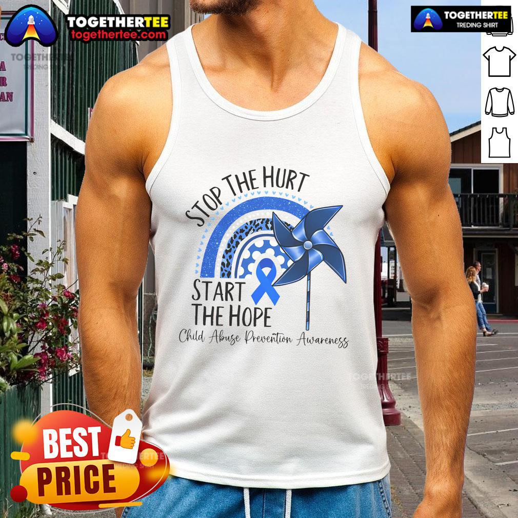Alt Text: Nice Stop The Hurt Start The Hope child abuse prevention awareness tank top in vibrant colors, promoting support and awareness.