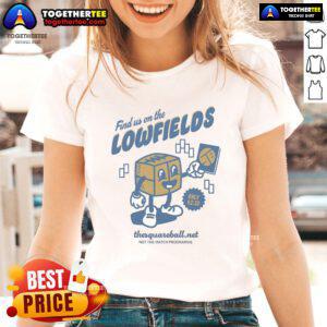 Alt Text: Nice The Square Ball mascot on Ladies Tee at Lowfields, promoting retrofitted match programme for fans.