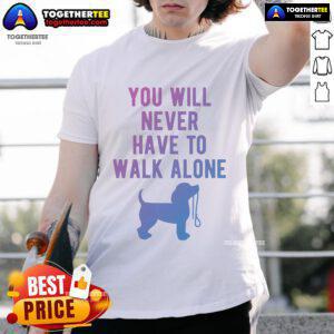 Nice You Will Never Have To Walk Alone dog walking T-shirt featuring a cute dog graphic and vibrant colors.