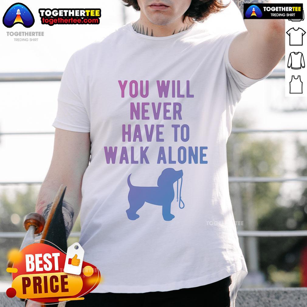 Nice You Will Never Have To Walk Alone dog walking T-shirt featuring a cute dog graphic and vibrant colors.