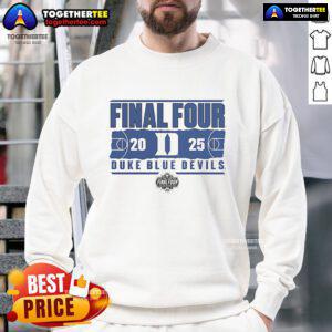 Official 2025 NCAA Duke Final Four college basketball sweatshirt featuring team colors and logo for fans.