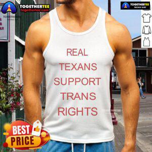 Bill Holston wearing a Real Texans Support Trans Rights tank top, promoting LGBTQ+ equality in Texas.