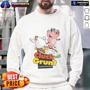 Cozy sweatshirt featuring The Cluck and Grunt diner logo, a classic American diner in Creekside, Wisconsin.