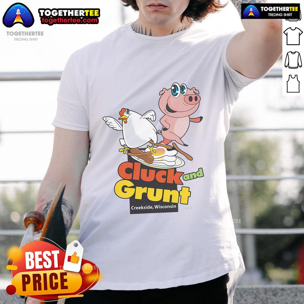 Official Classic American Diner The Cluck And Grunt T-Shirt featuring a vintage design from Creekside, Wisconsin.