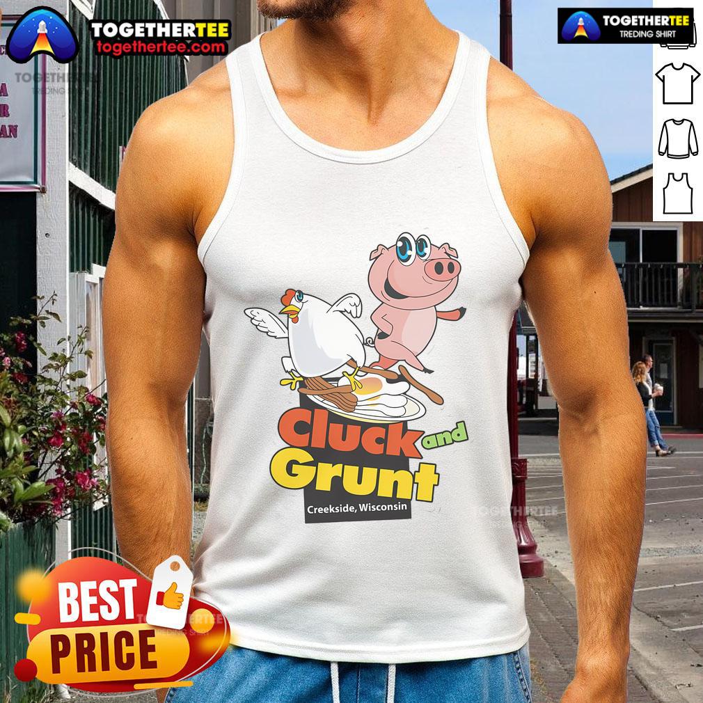 Official Classic American Diner tank top featuring The Cluck and Grunt logo from Creekside, Wisconsin.