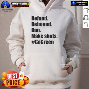 Official Defend Rebound Run Make Shots GoGreen Hoodie in vibrant green, perfect for sports enthusiasts and casual wear.