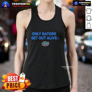 Official Florida Gators Only Gators Get Out Alive tank top featuring vibrant team colors and logo for fans.