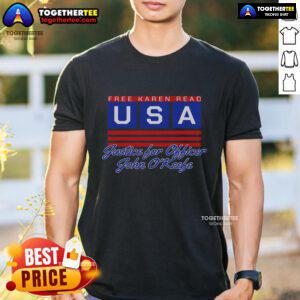 Official Free Karen Read Justice For Officer John O'Keefe USA T-Shirt featuring bold graphics and patriotic colors.