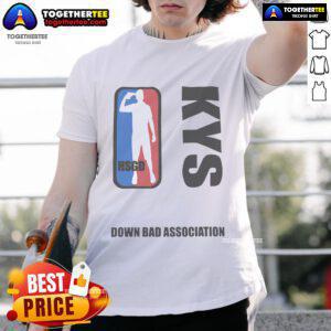 Official Hsgd Kys Down Bad Association logo parody T-shirt featuring a fun and unique design for fans and collectors.