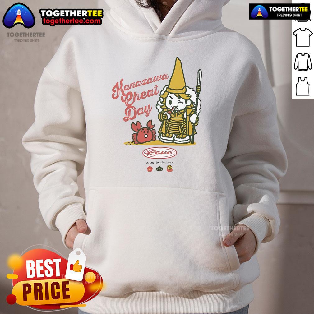 Alt Text: Official Hiroshi Tanahashi 'I Love Kanazawa' hoodie featuring vibrant design, perfect for wrestling fans and collectors.