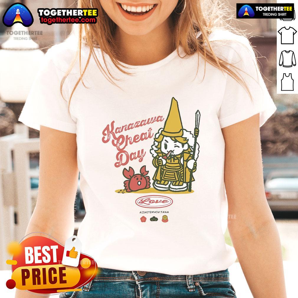Official Hiroshi Tanahashi 'I Love Kanazawa' ladies tee featuring stylish design and vibrant colors.