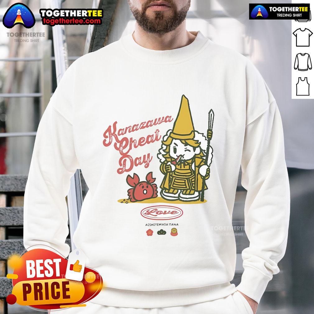 Alt Text: Official Hiroshi Tanahashi I Love Kanazawa Sweatshirt featuring stylish design and vibrant colors, perfect for fans.